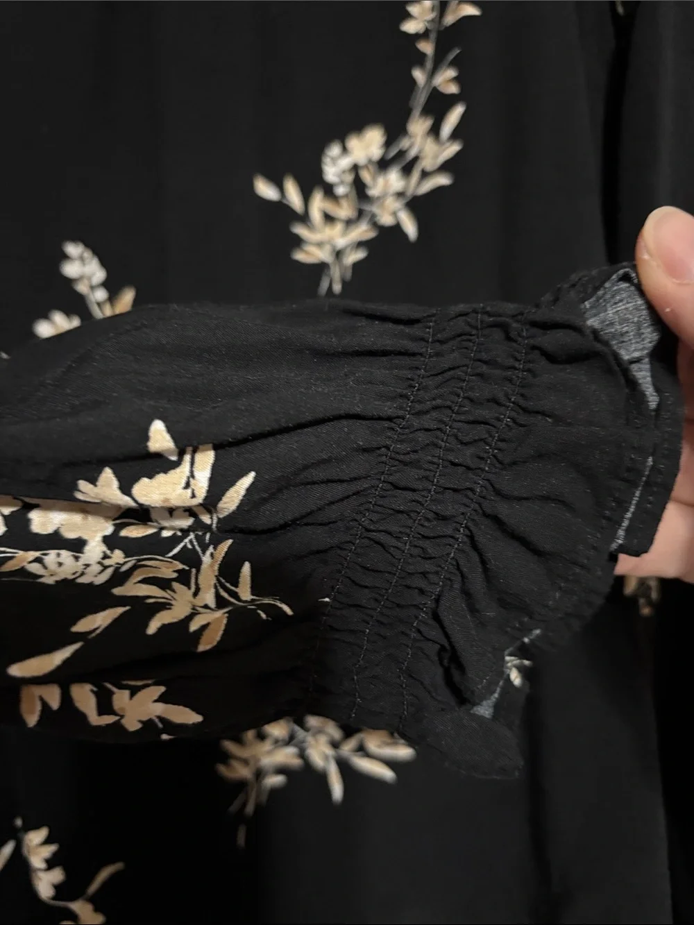 J. Crew Black Blouse with Cream Floral Print
